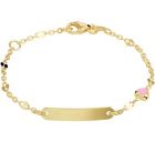 Gouden kinder/peuter graveer naamplaat armbandje fantasie schakeltje roze hartje 11-13 cm.