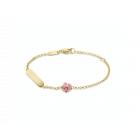 Gouden kinder graveer armband met roze bloem.