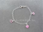 Zilveren Bedelarmband met 3 roze hartjes