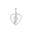 Zilveren hart hanger met muzieknoot, muzieksleutel.