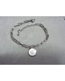 Zilverkleurige schakel armband met bedel Love You