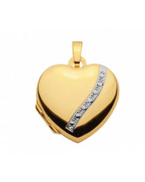 8 karaat medaillon hart met wit slingertje 18 mm