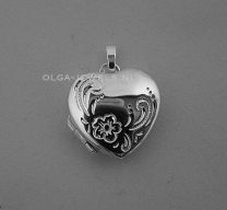 Zilveren Medaillon hartje 18mm met bloempje en krullen