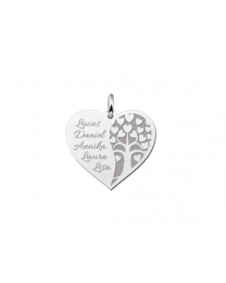Zilveren hart hanger met levensboom en gratis gravures 