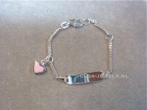 Plaat armbandje baby met roze hartje Naam armband zilver