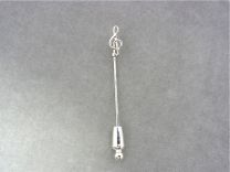 Muzieksleutel, vioolsleutel zilveren dasspeld klein.