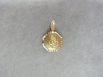 Scapulier medaille, Zilver 8 kant model. Goldplated.